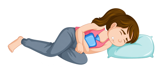 Ilustración de una persona acostada con una bolsa sobre el abdomen