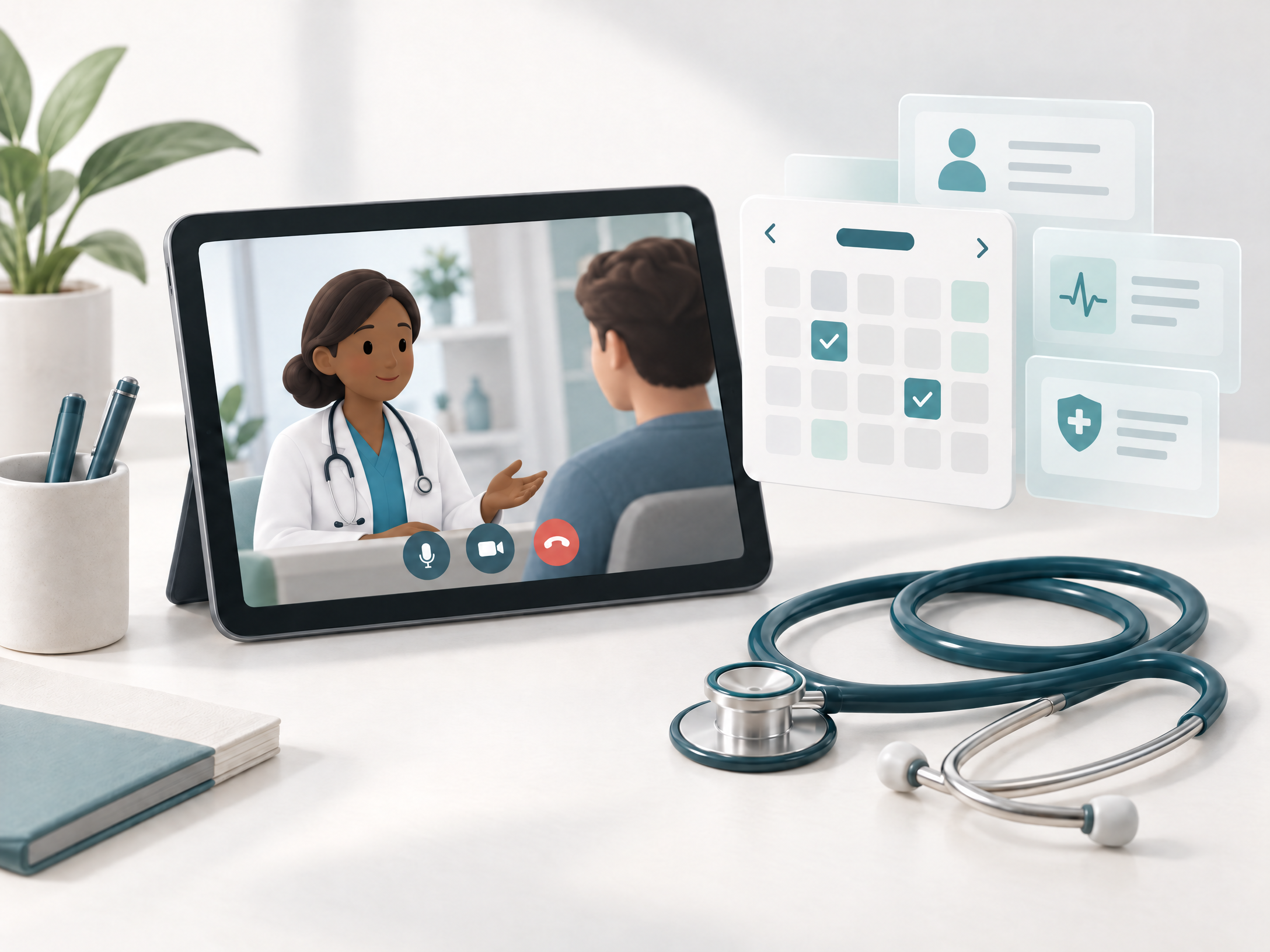 Ilustración de una consulta médica por videollamada